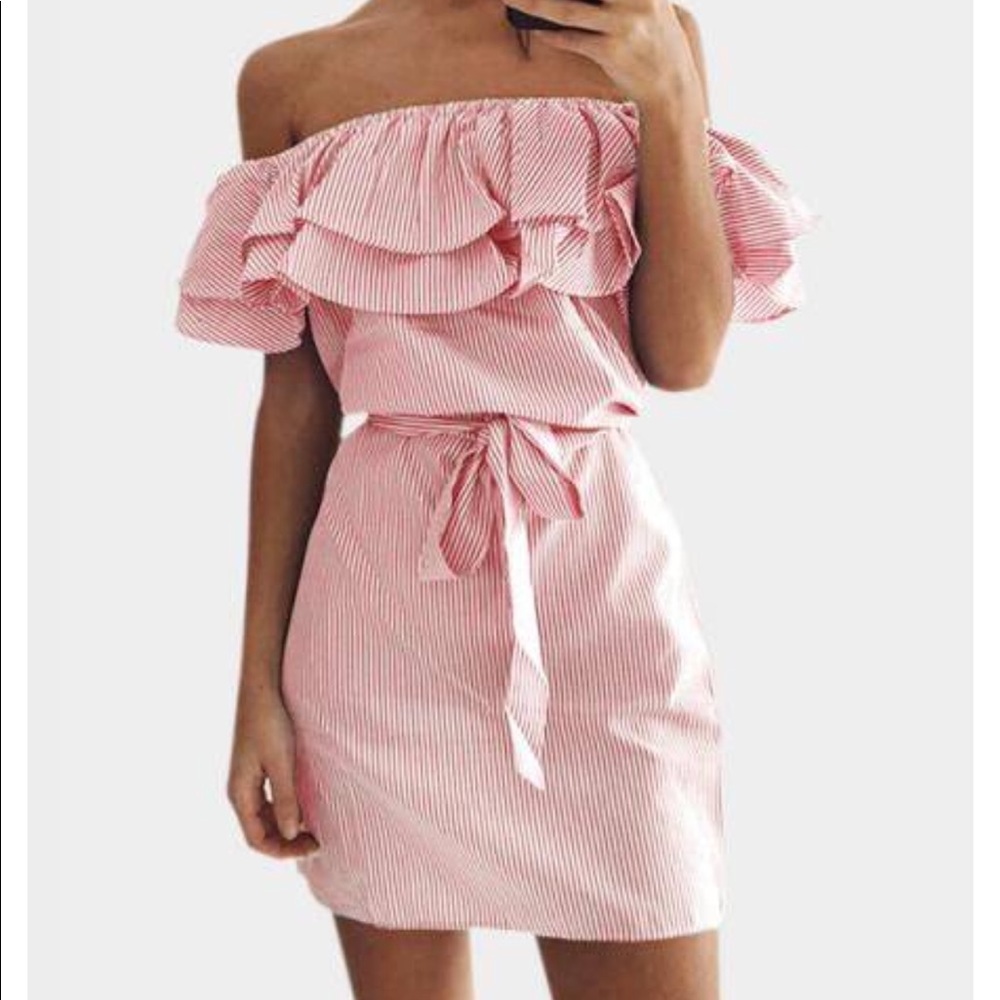 Red Striped Off the Shoulder Dress